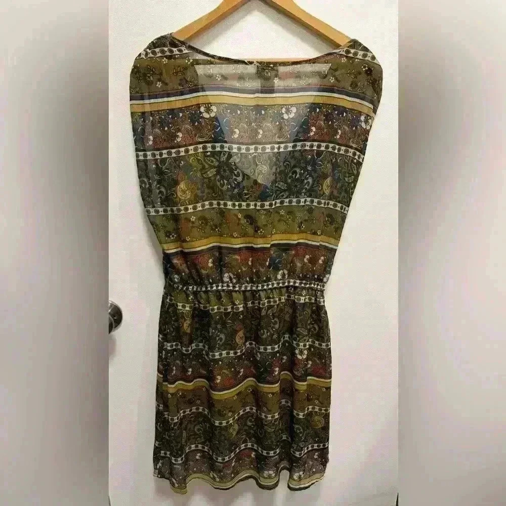 Eyelash Couture dress green floral knee length short sleeve cowl neck size large - Picture 8 of 12